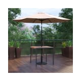 3 Piece Outdoor Patio Table Set 35" Square Synthetic Teak Patio Table with Umbrella Hole and Tan Umbrella with Base