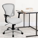 Mid-Back White Mesh Swivel Task Office Chair with Chrome Base and Arms - H8369FWHTGG