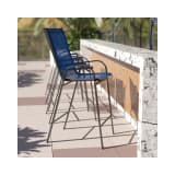 4 Pack Brazos Series Navy Outdoor Barstools with Flex Comfort Material and Metal Frame