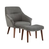 Waneta Chair and Ottoman in Charcoal Fabric with Medium Espresso Legs