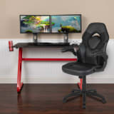 Red Gaming Desk and Black Racing Chair Set with Cup Holder and Headphone Hook
