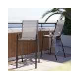 2 Pack Brazos Series Gray Outdoor Barstools with Flex Comfort Material and Metal Frame
