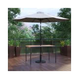 3 Piece Outdoor Patio Table Set 30" x 48" Synthetic Teak Patio Table with Gray Umbrella and Base