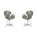 Raspberry Faux Leather Adjustable Swivel Chair in Pebble and Polished Chrome (Set of 2)