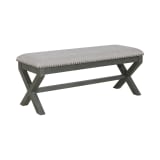Monte Carlo Bench with Antique Grey Base and Antique Bronze Nailhead Trim in Grey Fabric