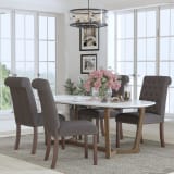 Set of 4 HERCULES Series Dark Gray Fabric Parsons Chairs with Rolled Back, Accent Nail Trim and Walnut Finish