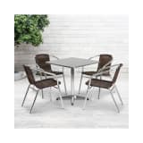 27.5'' Square Aluminum Indoor Outdoor Table Set with 4 Dark Brown Rattan Chairs
