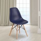 2 Pack Elon Series Navy Plastic Chair with Wooden Legsase