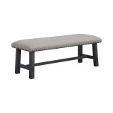 Callen Bench with Antique Grey Frame and Antique Bronze Nailhead Trim in Grey Fabric