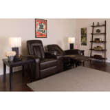 Eclipse Series 2-Seat Push Button Motorized Reclining Brown LeatherSoft Theater Seating Unit with Cup Holders