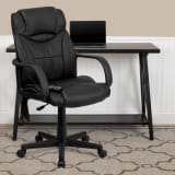 Mid-Back Ergonomic Massaging Black LeatherSoft Executive Swivel Office Chair with Arms