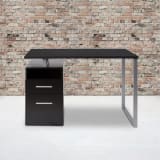 Harwood Dark Ash Wood Grain Finish Computer Desk with Two Drawers and Silver Metal Frame