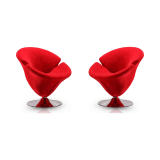 Tulip Swivel Accent Chair in Red and Polished Chrome (Set of 2)