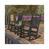 Set of 2 Winston All Weather Poly Resin Rocking Chairs with Accent Side Table in Black