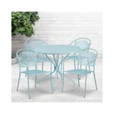 Commercial Grade 35.25" Round Sky Blue Indoor Outdoor Steel Patio Table Set with 4 Round Back Chairs