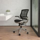 Mid-Back Transparent Black Mesh Executive Swivel Office Chair with Graphite Silver Frame and Flip-Up Arms