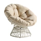 Papasan Chair with Cream Round Pillow Cushion and Cream Wicker Weave