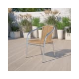4 Pack Commercial Aluminum and Beige Rattan Indoor Outdoor Restaurant Stack Chair