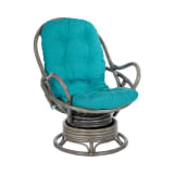 Tahiti Rattan Swivel Rocker Chair in Blue Fabric with Grey Frame