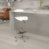 Vibrant White and Chrome Drafting Stool with Tractor Seat