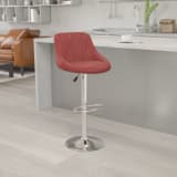 Contemporary Burgundy Vinyl Bucket Seat Adjustable Height Barstool with Diamond Pattern Back and Chrome Base