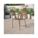Commercial Grade Gold Indoor Outdoor Steel Patio Arm Chair with Square Back