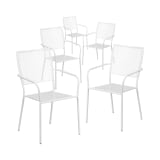 Commercial Grade 5 Pack White Indoor Outdoor Steel Patio Arm Chair with Square Back
