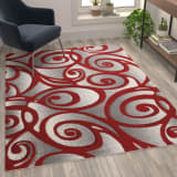 Willow Collection Modern High-Low Pile Swirled 5' x 7' Red Area Rug - Olefin Accent Rug - Entryway, Bedroom, Living Room