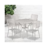 Commercial Grade 35.5" Square Light Gray Indoor Outdoor Steel Patio Table Set with 4 Square Back Chairs