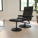 Contemporary Multi-Position Recliner and Ottoman with Wrapped Base in Black LeatherSoft