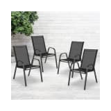 4 Pack Brazos Series Black Outdoor Stack Chair with Flex Comfort Material and Metal Frame