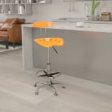 Vibrant Orange and Chrome Drafting Stool with Tractor Seat