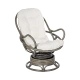 Tahiti Rattan Swivel Rocker Chair in White Fabric with Grey Frame