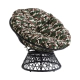 Papasan Chair with Camo Cushion and Dark Grey Wicker Wrapped Frame