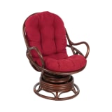 Kauai Rattan Swivel Rocker Chair in Red Fabric and Brown Frame