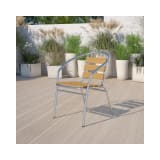 Commercial Aluminum Indoor Outdoor Restaurant Stack Chair with Triple Slat Faux Teak Back