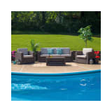 4 Piece Outdoor Faux Rattan Chair Sofa and Table Set in Chocolate Brown