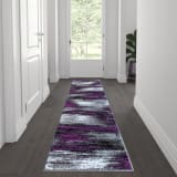 Rylan Collection 2' x 7' Purple Abstract Area Rug - Olefin Rug with Jute Backing for Hallway, Entryway, Bedroom, Living Room