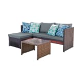 Menton Patio 2-Seater and Lounge Chair with Coffee Table with Grey Cushions