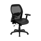 Mid-Back Black Super Mesh Executive Swivel Office Chair with LeatherSoft Seat and Adjustable Lumbar & Arms