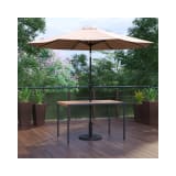 3 Piece Outdoor Patio Table Set 30" x 48" Square Synthetic Teak Patio Table with Tan Umbrella and Base