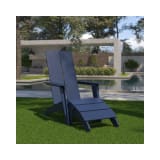 Sawyer Modern All Weather Poly Resin Wood Adirondack Chair with Foot Rest in Navy