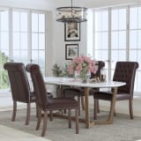 Set of 4 HERCULES Series Brown LeatherSoft Parsons Chairs with Rolled Back, Accent Nail Trim and Walnut Finish