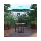 3 Piece Outdoor Patio Table Set 35" Square Synthetic Teak Patio Table with Teal Umbrella and Base