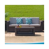 Chocolate Brown Faux Rattan Sofa with All Weather Beige Cushions