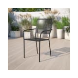 Commercial Grade Black Indoor Outdoor Steel Patio Arm Chair with Square Back