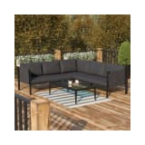 Indoor/Outdoor Sectional with Cushions Modern Steel Framed Chair with Dual Storage Pockets Black with Charcoal Cushions