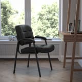 Black LeatherSoft Executive Side Reception Chair with Titanium Gray Powder Coated Frame