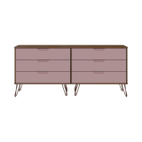 Rockefeller 6-Drawer Double Low Dresser in Native and Rose Pink