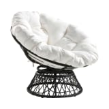 Papasan Chair with White cushion and Dark Grey Wicker Wrapped Frame
